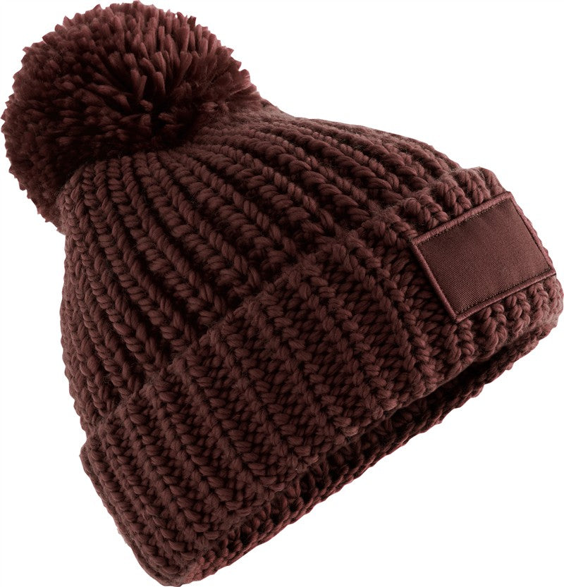 Pletena kapa s cofom Toasty Patch Beechfield B 329 - Orehovo rjava