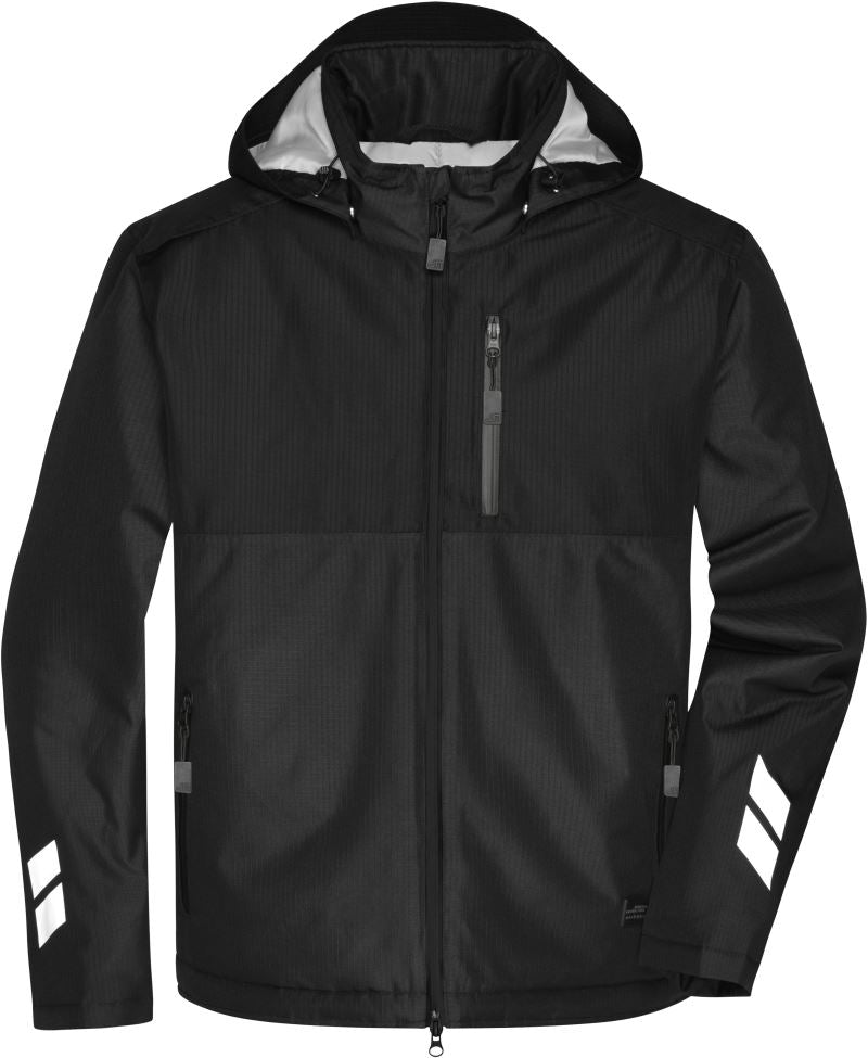 James & Nicholson work jacket with eco-friendly lining, durable workwear jacket ideal for safety and comfort.