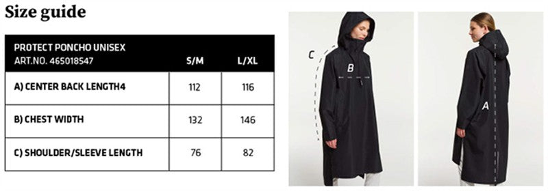 Tabela velikosti za Dežni pončo Tenson Protect Poncho Unisex