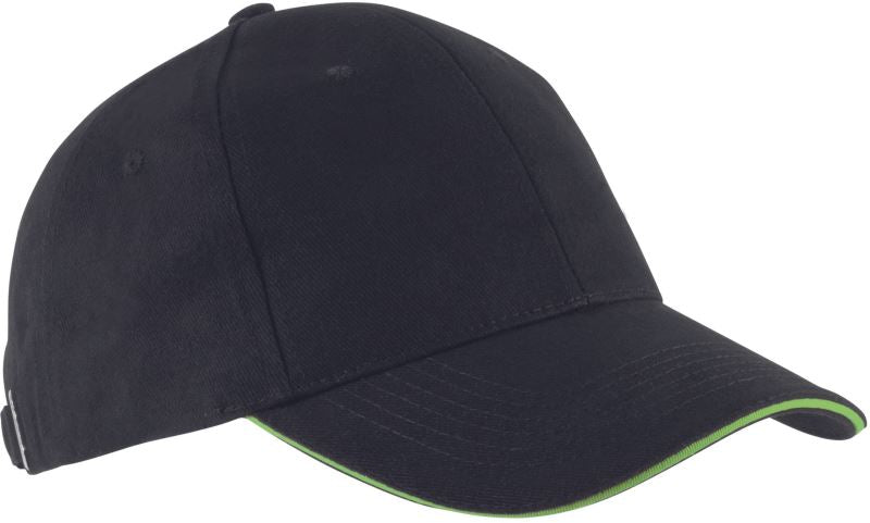 Unisex 6 Panel Sandwich kapa "Orlando" Kariban – black/lime