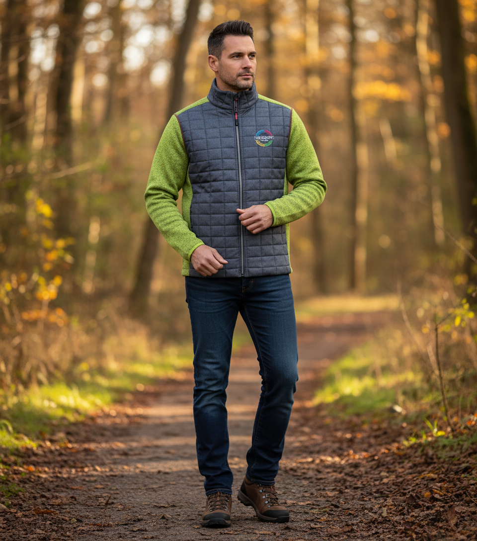 Men's hybrid jacket with custom logo from James & Nicholson, featuring a sleek design and practical outdoor wear style.