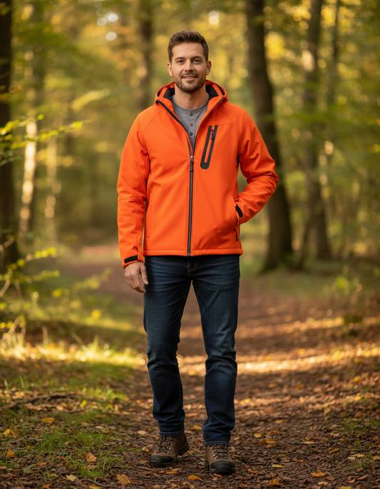 Moška softshell jakna Result Recycled, vodoodporna in zračno dihača, prikazana na modelu v naravnem okolju.