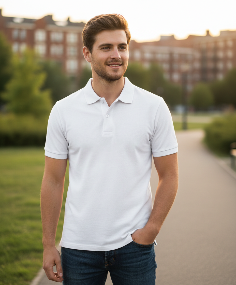 Promodoro men's short-sleeve polo shirt in classic style, shown in the image with a collar and button placket.