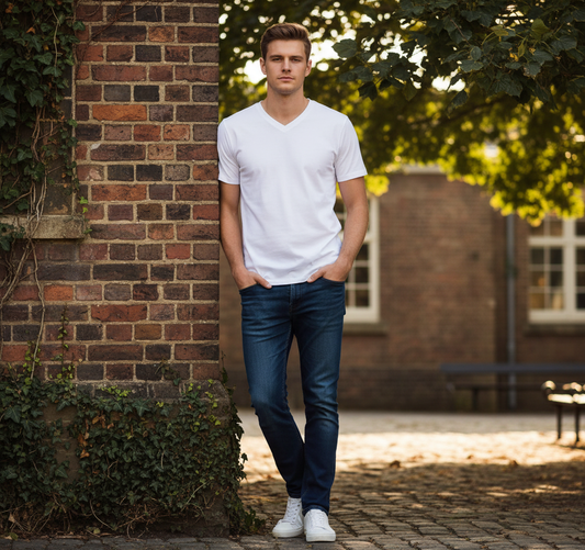 Kurzärmliges B&C Exact-T-Shirt mit V-Ausschnitt für Herren