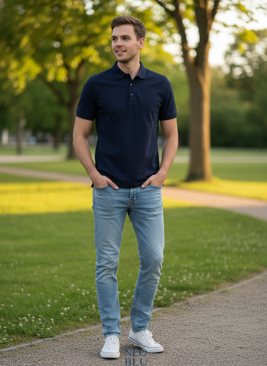 Moška polo majica NEOBLU Octave z kratkimi rokavi, modna in udobna, prikazana na sliki.