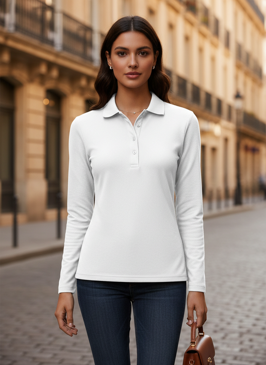 Damen-Langarm-Poloshirt – B&C | Safran Pure LSL aus 100 % Baumwolle