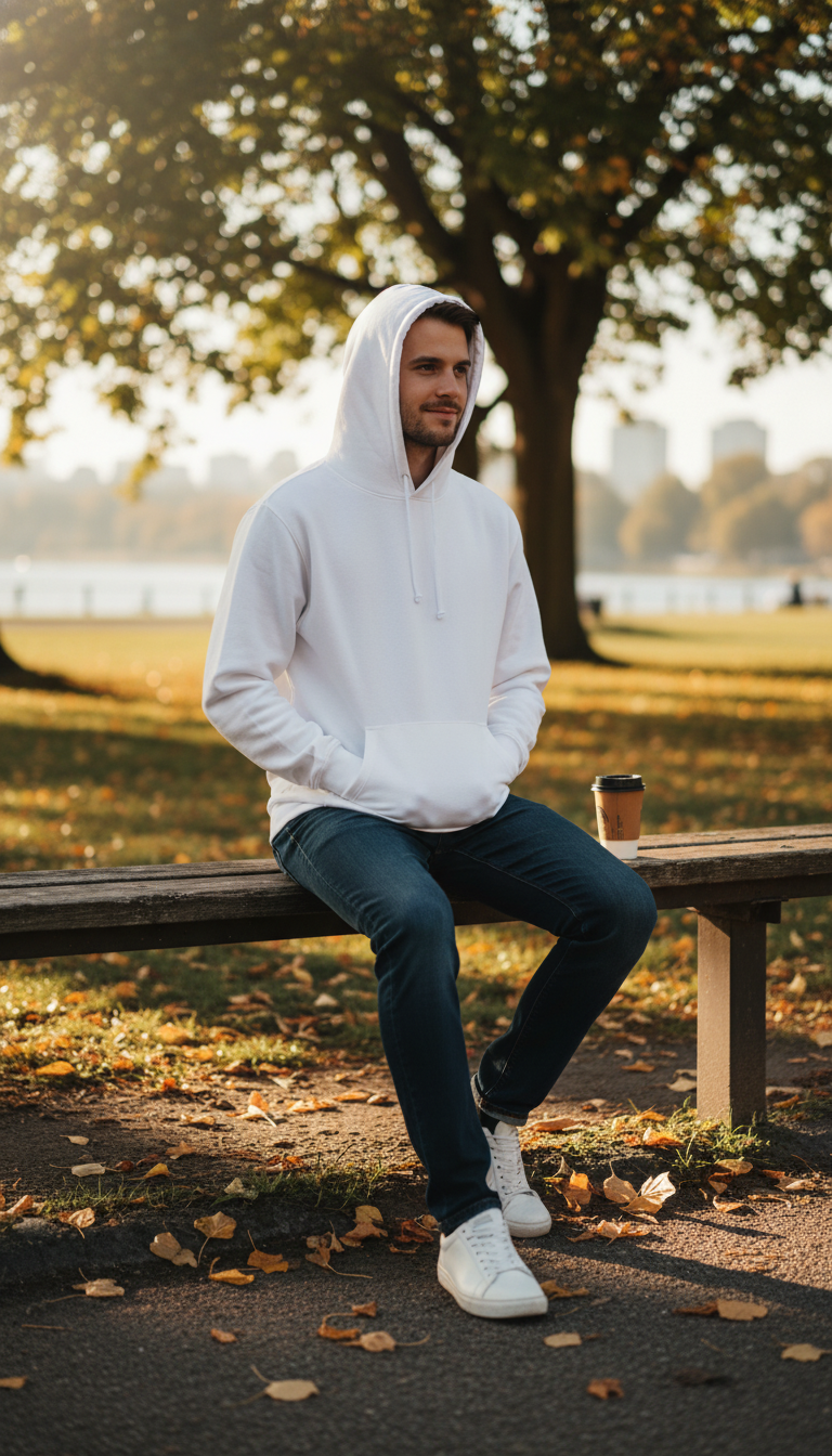 Moški pulover s kapuco F.O.L. Classic Hooded Sweat, siv barv, udoben material, prikazan na modelu.