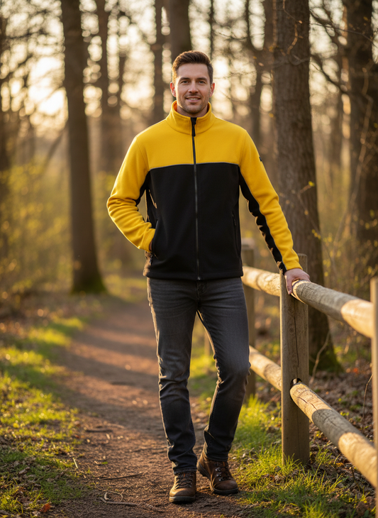 Men's Kariban WK904 fleece, soft blue men's fleece jacket with zip closure and stand-up collar, casual outdoor wear.