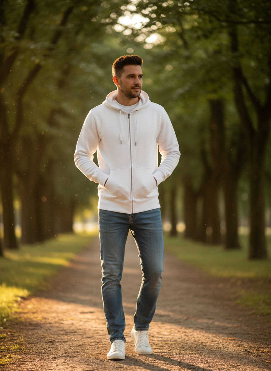 Moški Pulover s Kapuco B&C  KING Zipped Hood_° - oblekanadom
