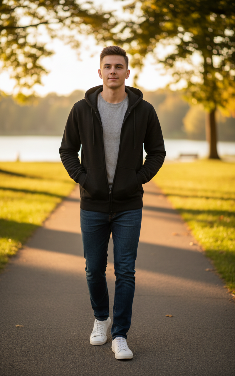 Moški pulover s kapuco F.O.L. Premium Hooded Sweat Jacket, siv barv, mehka tkanina, udoben in moderen dizajn