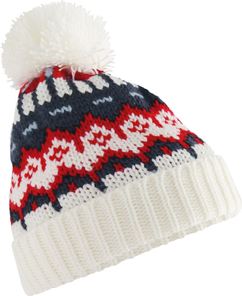 Unisex knitted Hat Pompon "Retro Ski" Beechfield – white out