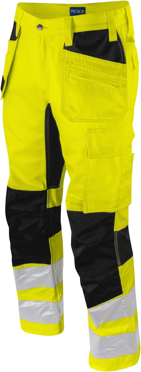 ProJob 6570 raztegljive varnostne delovne hlače 62-64 - Fluorescentno rumena / črna
