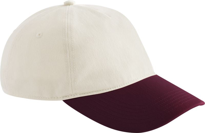 Unisex 5 Panel Contrast kapa Beechfield – natural/burgundy