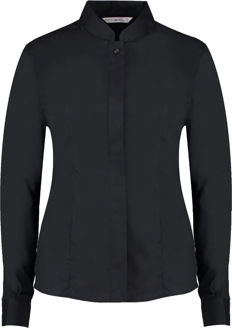 Unisex poplin blouse a Mao collar dolgi rokav Kustom Kit – Črna