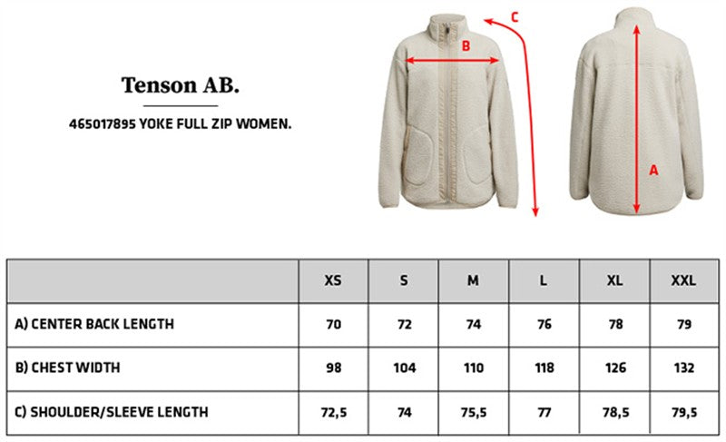 Tabela velikosti za Ženski pulover iz flisa s kratko zadrgo Tenson Yoke Half Zip W