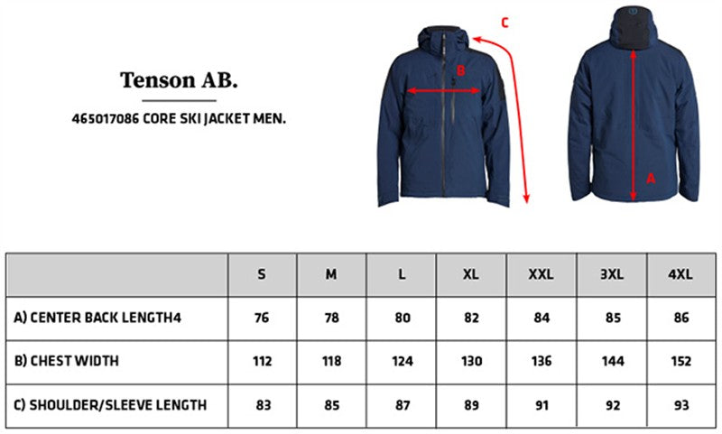Tabela velikosti za Moška smučarska jakna s kapuco Tenson Core Ski Jacket M