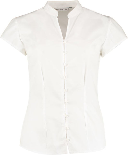 Unisex poplin Blouse Mao collar kratek rokav Kustom Kit – Bela