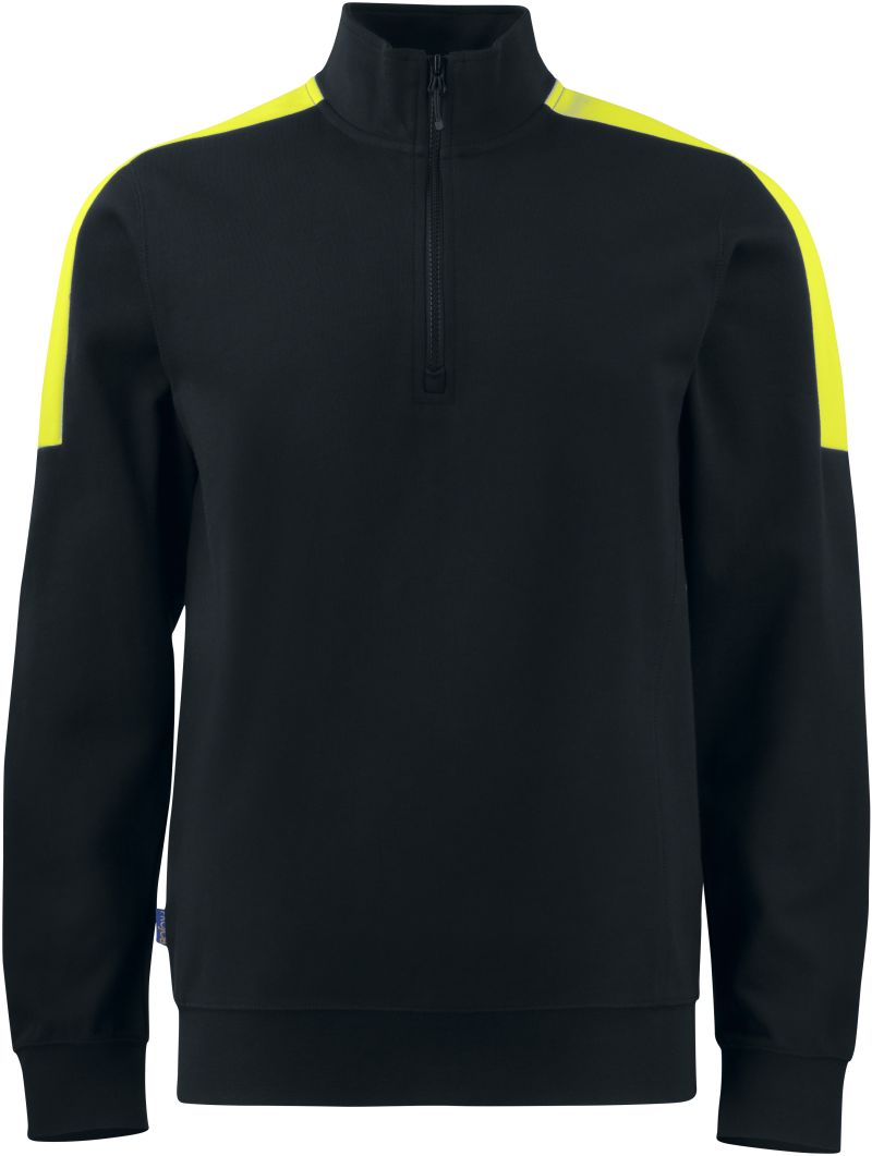Unisex težji Doubleface delovna oblačila pulover z 1/4 zadrgo Projob – black/yellow