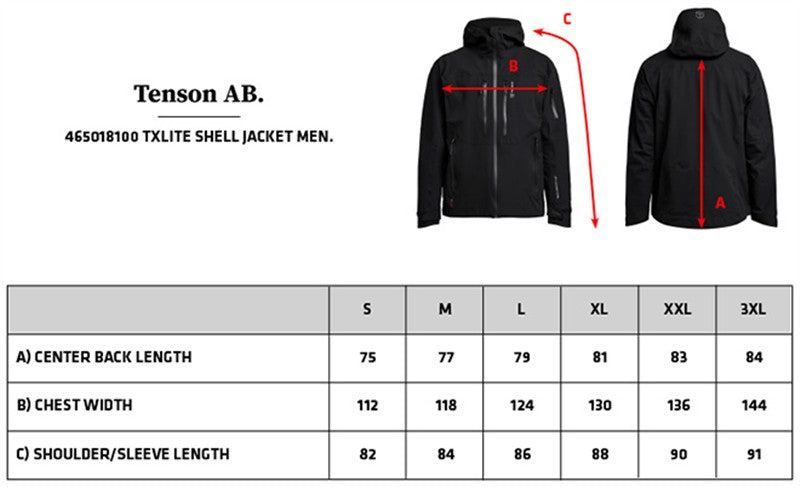 Tabela velikosti za Moška vodoodporna jakna Tenson TXlite Shell Jacket Men