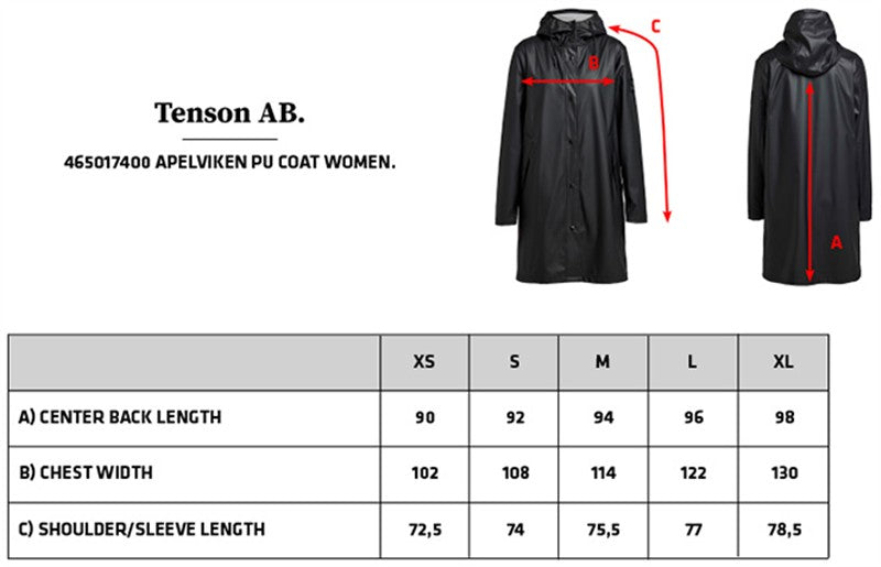 Tabela velikosti za Ženski dežni plašč Tenson Apelviken Rain Coat Women