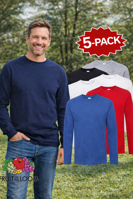 Set 5 moških dolgoročno majic Fruit Of The Loom, blagovna znamka oblekanadom, prikazane na sliki.