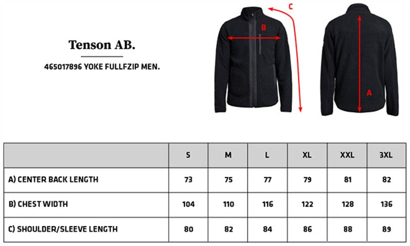Tabela velikosti za Moška jakna iz flisa Tenson Yoke Full Zip M