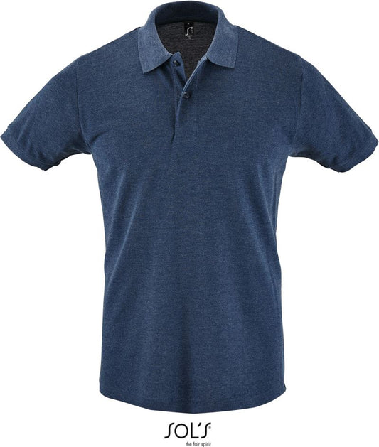 Moška polo majica SOL'S Collection Perfect v modri barvi, prikazana v detajlih na sliki.