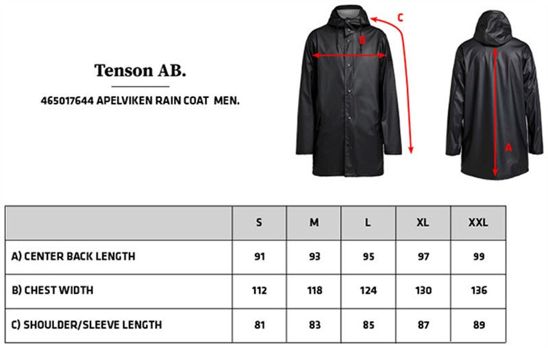 Tabela velikosti za Moški dežni plašč Tenson Apelviken Rain Coat Men