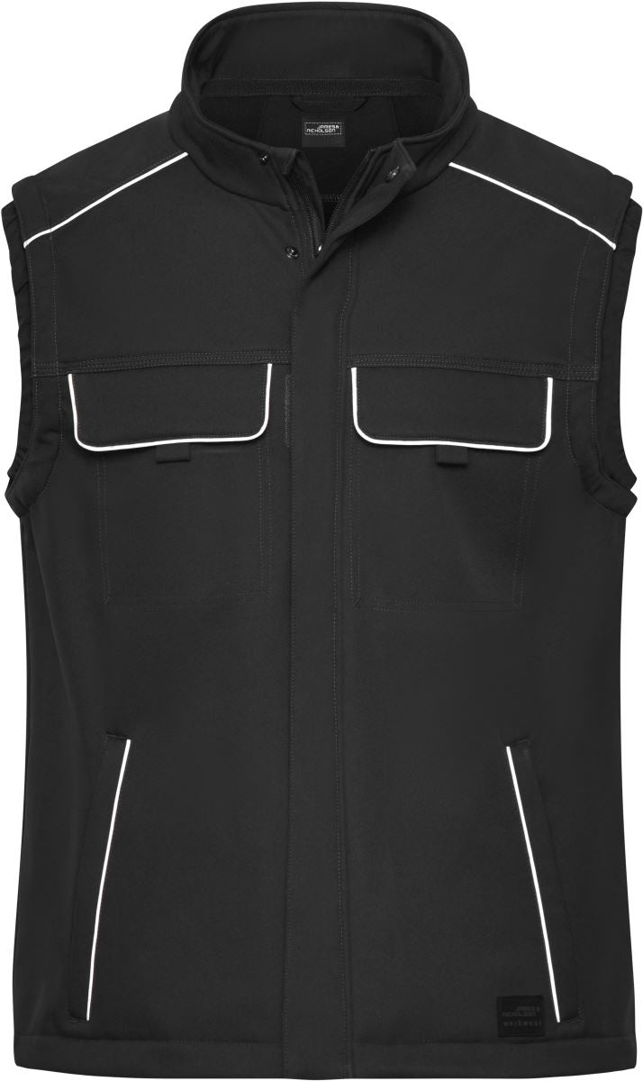 Delovna softshell jopica James & Nicholson, enobarvna, s polno zadrgo in elastičnimi robovi, primerna za delo v hladnem vremenu.