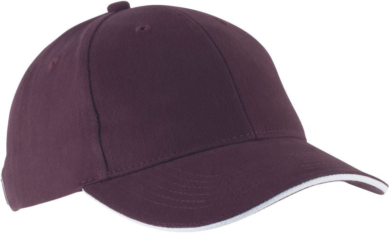 Unisex 6 Panel Sandwich kapa "Orlando" Kariban – burgundy/white