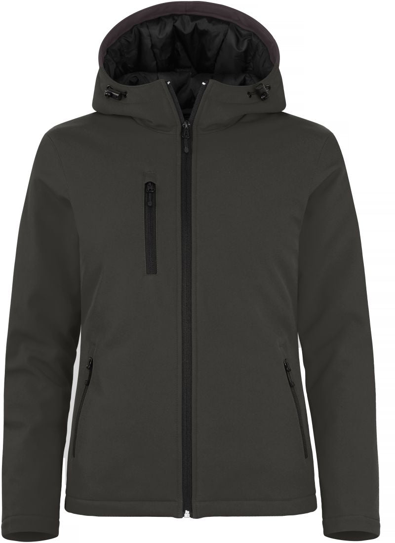 Ženska podložena s kapuco softshell jakna Clique – dark grey