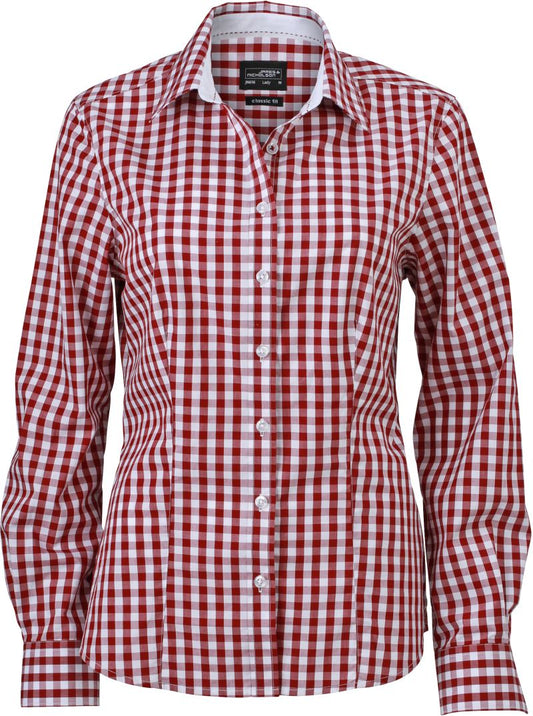 Ženska karirasta poplin bluza z dolgimi rokavi James & Nicholson JN 616
