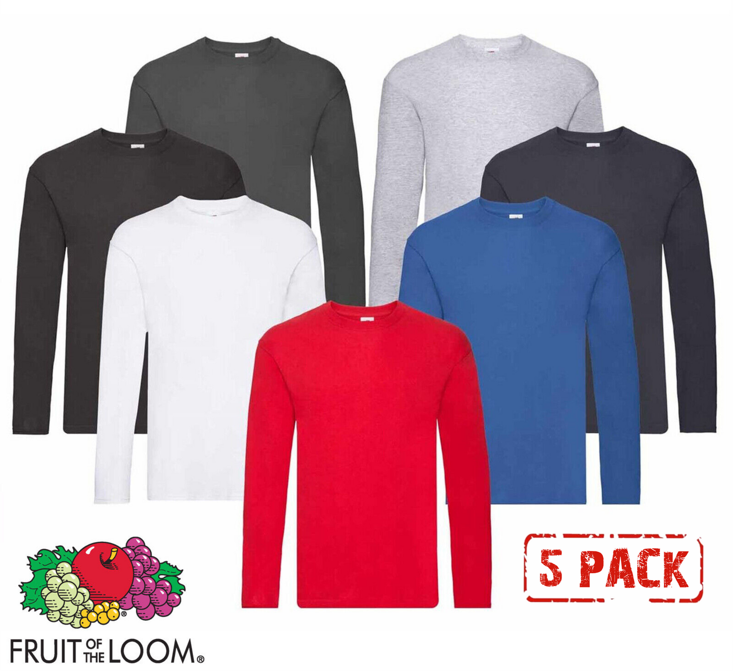 Moške Fruit Of The Loom Majice Dolgi Rokav 5Kos - oblekanadom