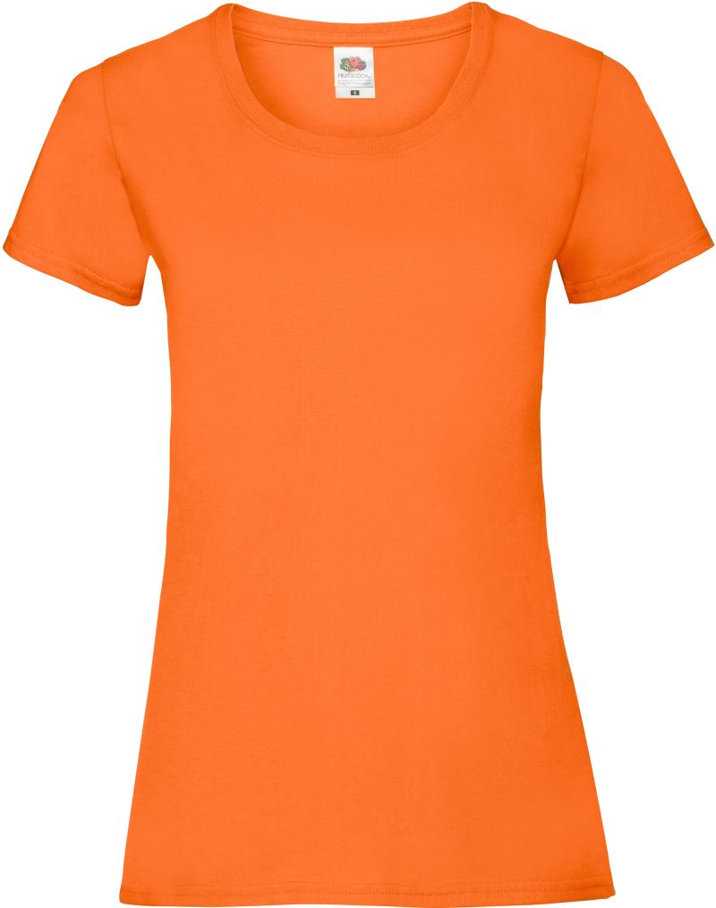 Ženska majica Fruit Of The Loom s kratkimi rokavi, oranžna, obleka naenkrat na sliki, model v sprednjem pogledu.