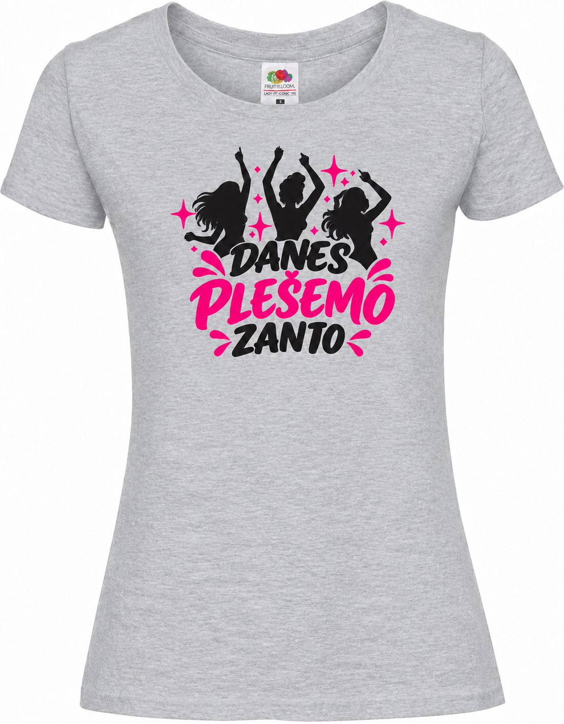 Ženska majica za dekliščino danes-plesemo-zanjo, melange siva premium Lady-Fit Iconic 195