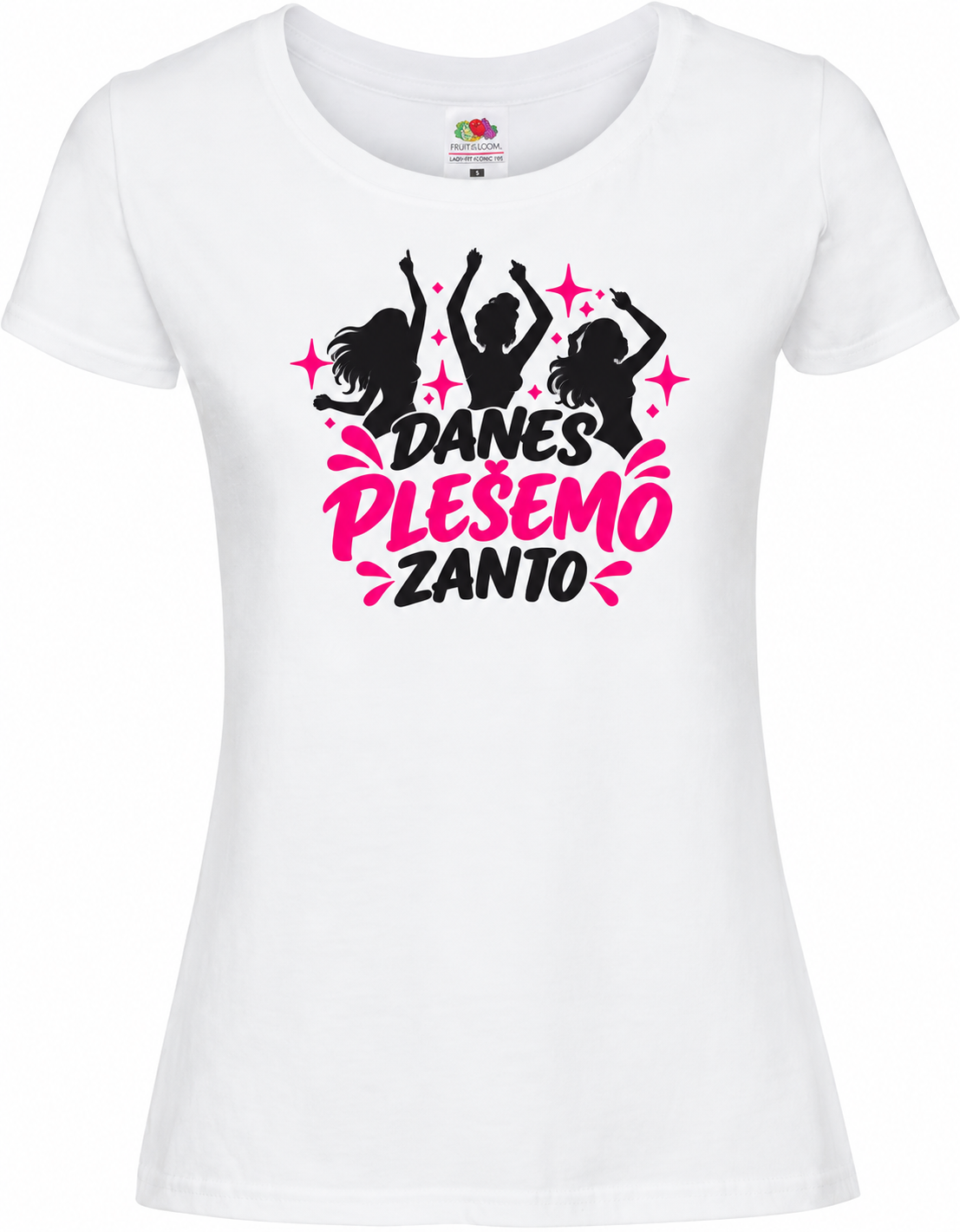Ženska majica za dekliščino Danes plešemo zanjo, bela premium Lady-Fit Iconic 195