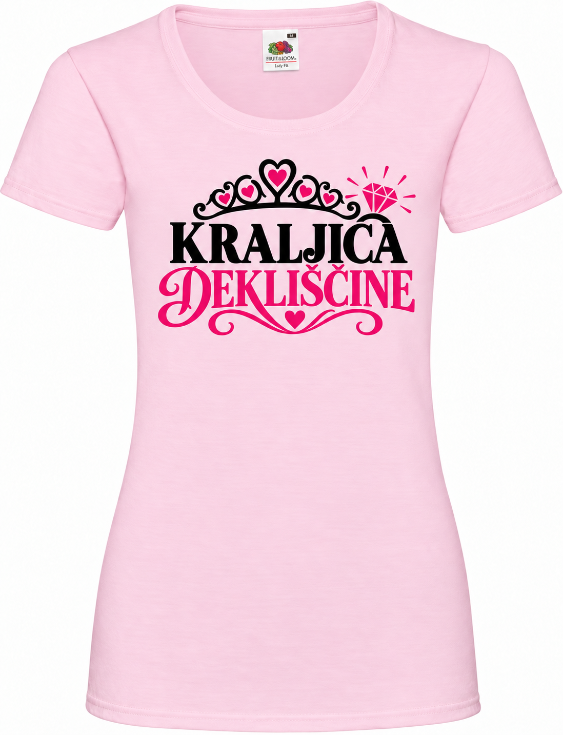 Ženska majica za dekliščino kraljica-dekliscine, svetlo rožnata osnovna Lady-Fit Valueweight