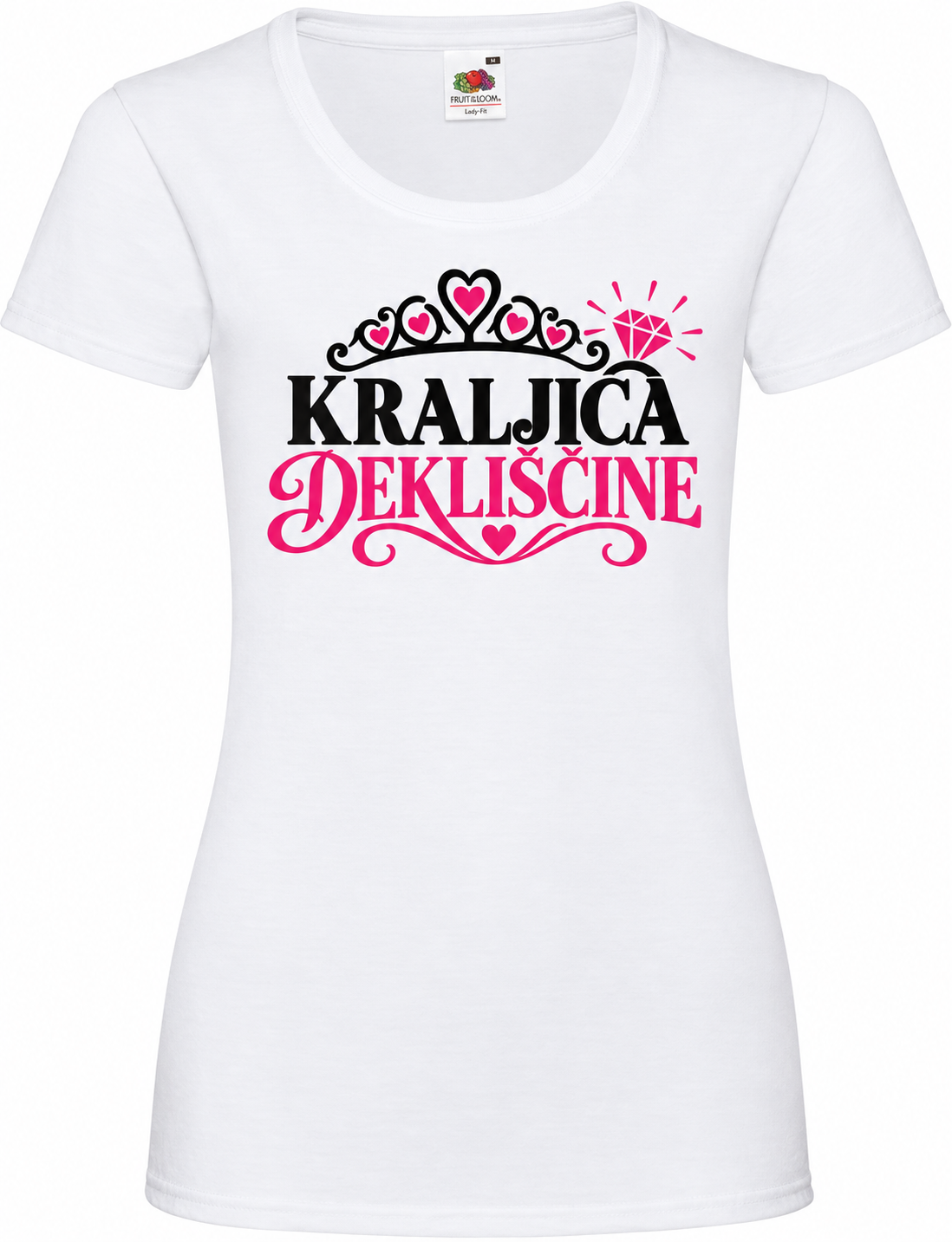 Ženska majica za dekliščino Kraljica dekliščine, bela osnovna Lady-Fit Valueweight