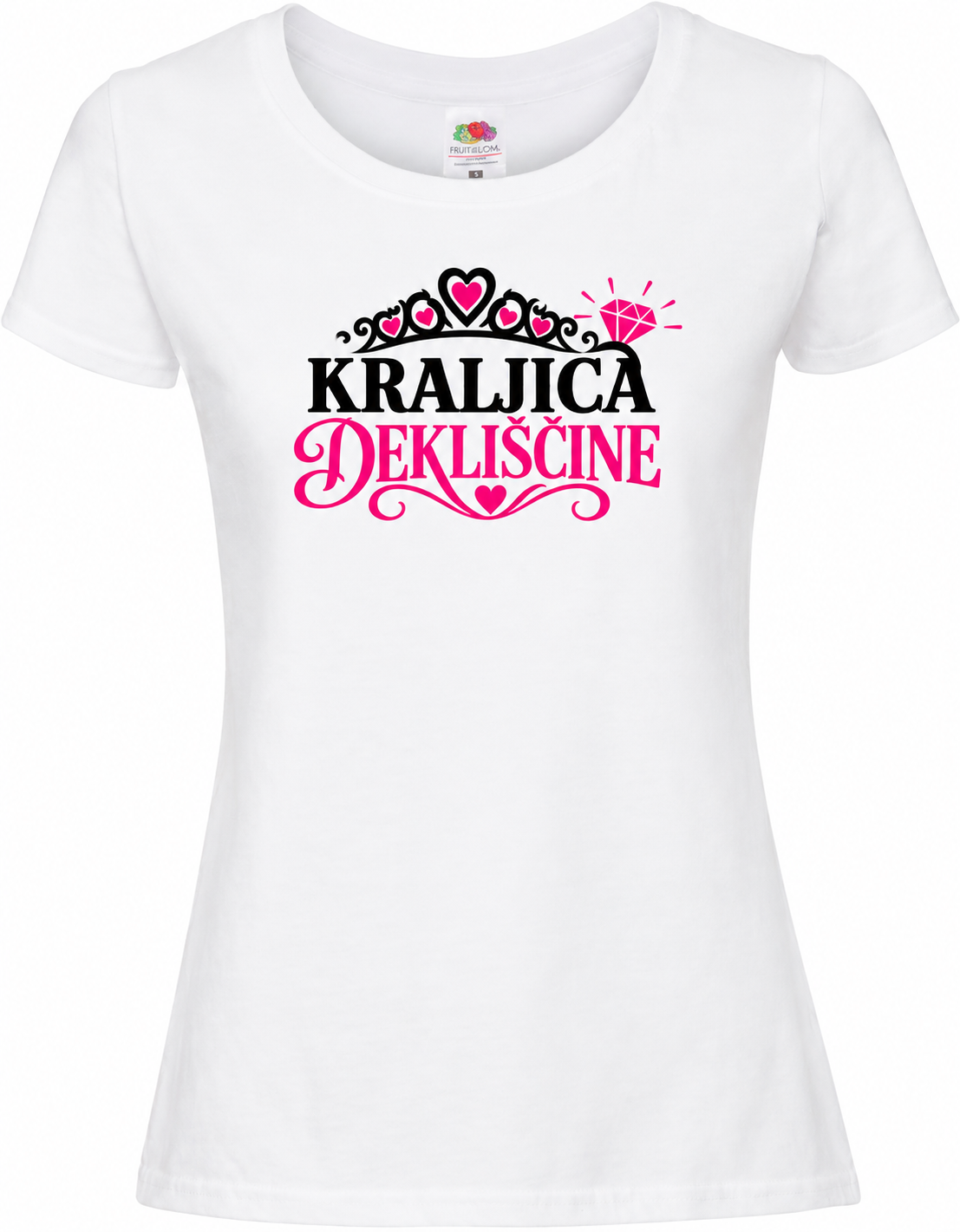 Ženska majica za dekliščino Kraljica dekliščine, bela premium Lady-Fit Iconic 195