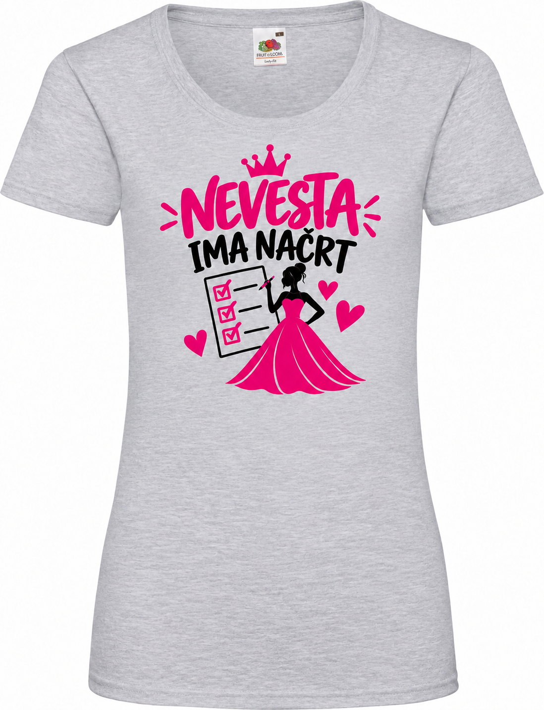 Ženska majica za dekliščino nevesta-ima-nacrt, melange siva osnovna Lady-Fit Valueweight