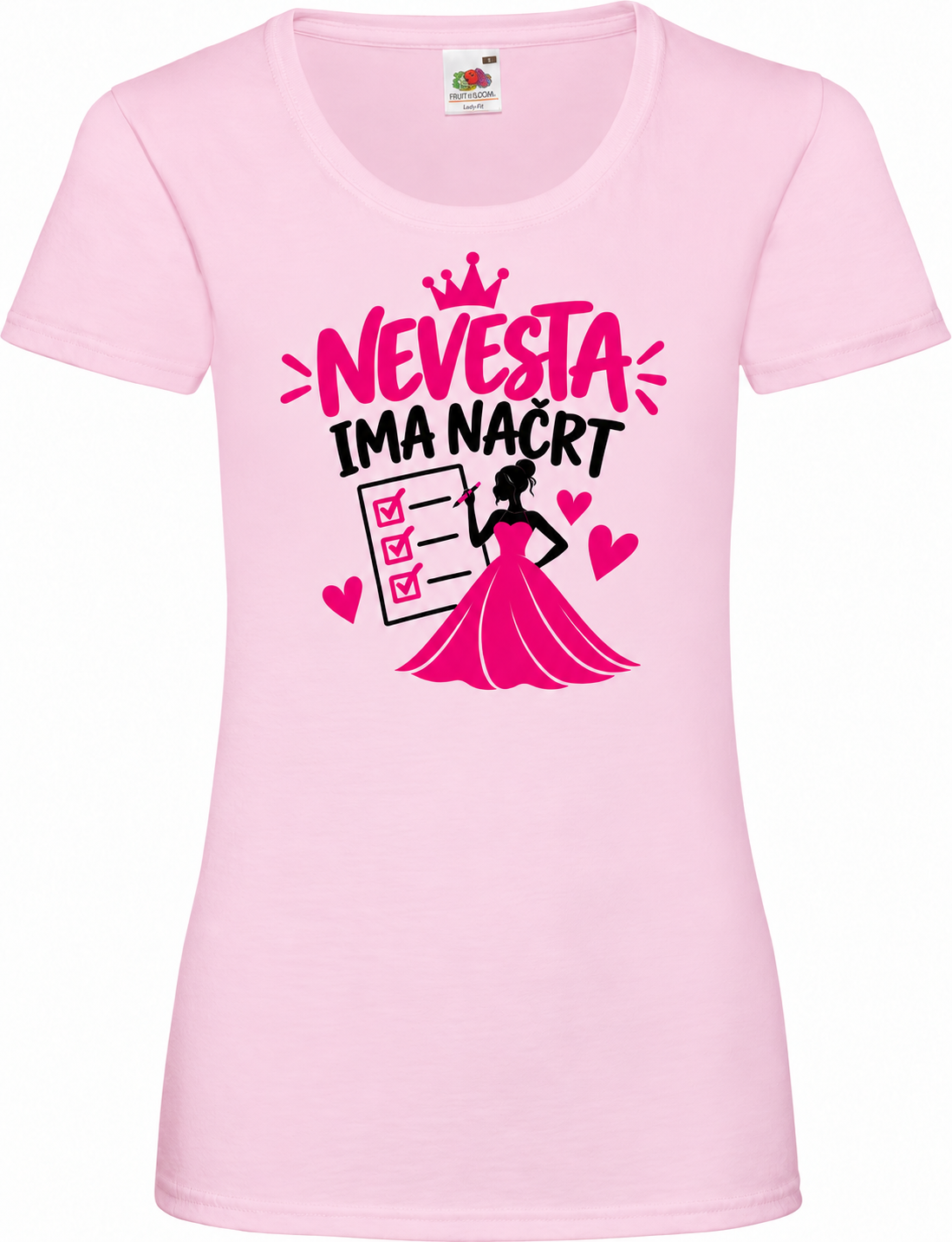 Ženska majica za dekliščino nevesta-ima-nacrt, svetlo rožnata osnovna Lady-Fit Valueweight