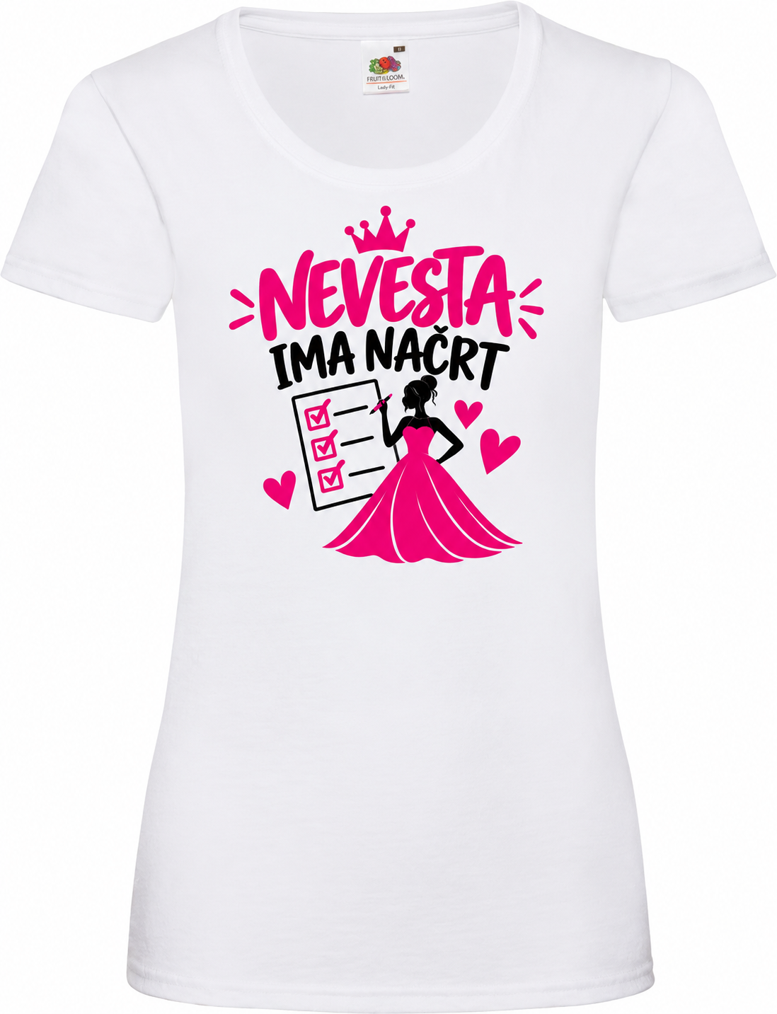 Ženska majica za dekliščino Nevesta ima načrt, bela osnovna Lady-Fit Valueweight