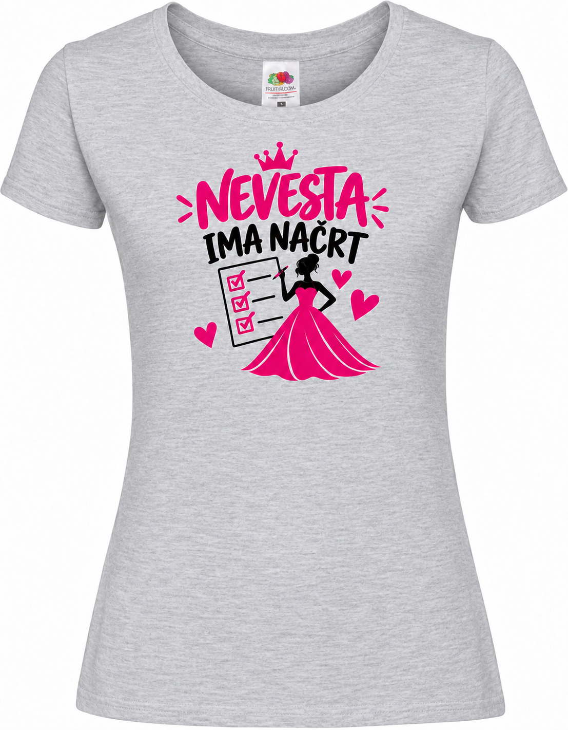 Ženska majica za dekliščino nevesta-ima-nacrt, melange siva premium Lady-Fit Iconic 195