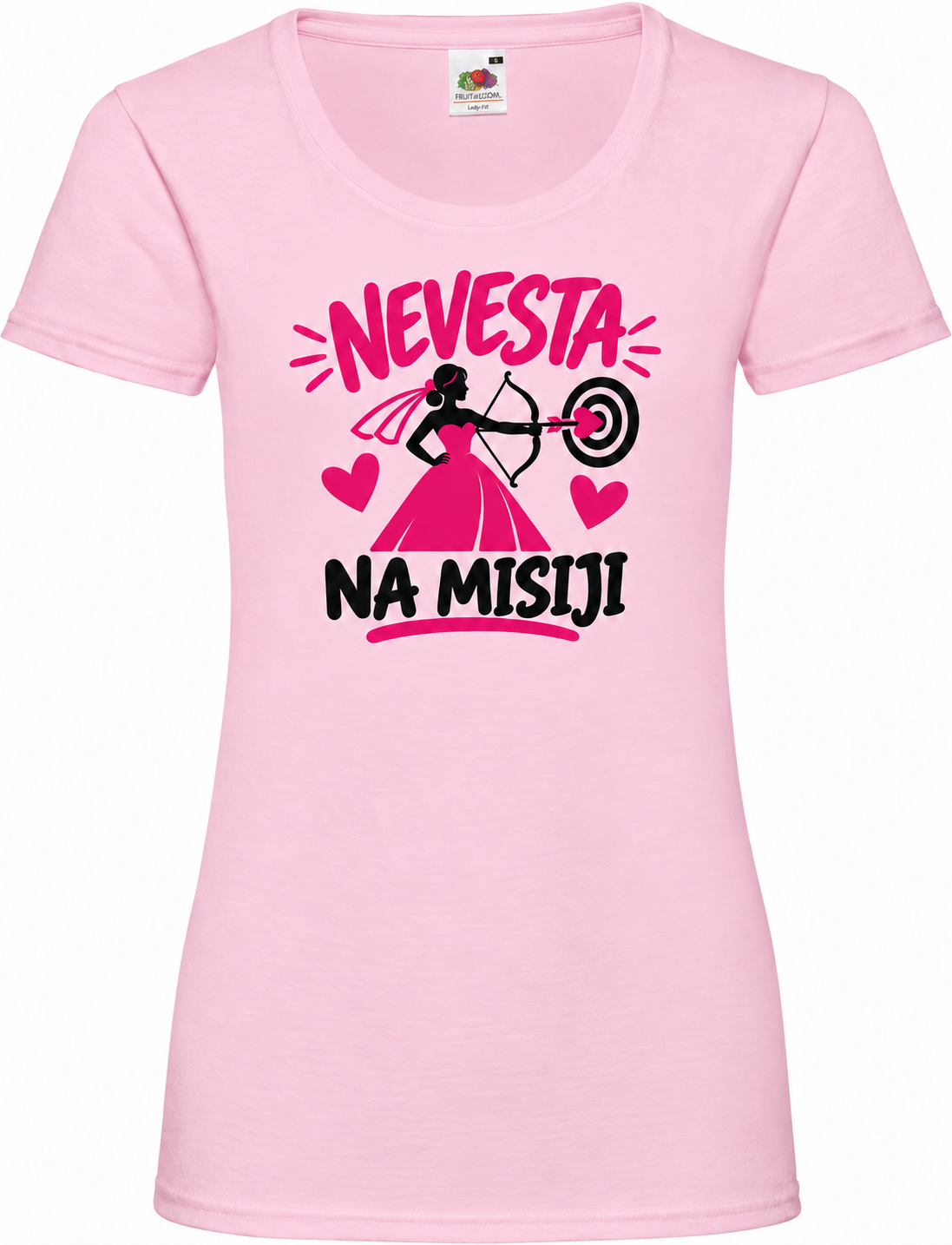 Ženska majica za dekliščino nevesta-na-misiji, svetlo rožnata osnovna Lady-Fit Valueweight
