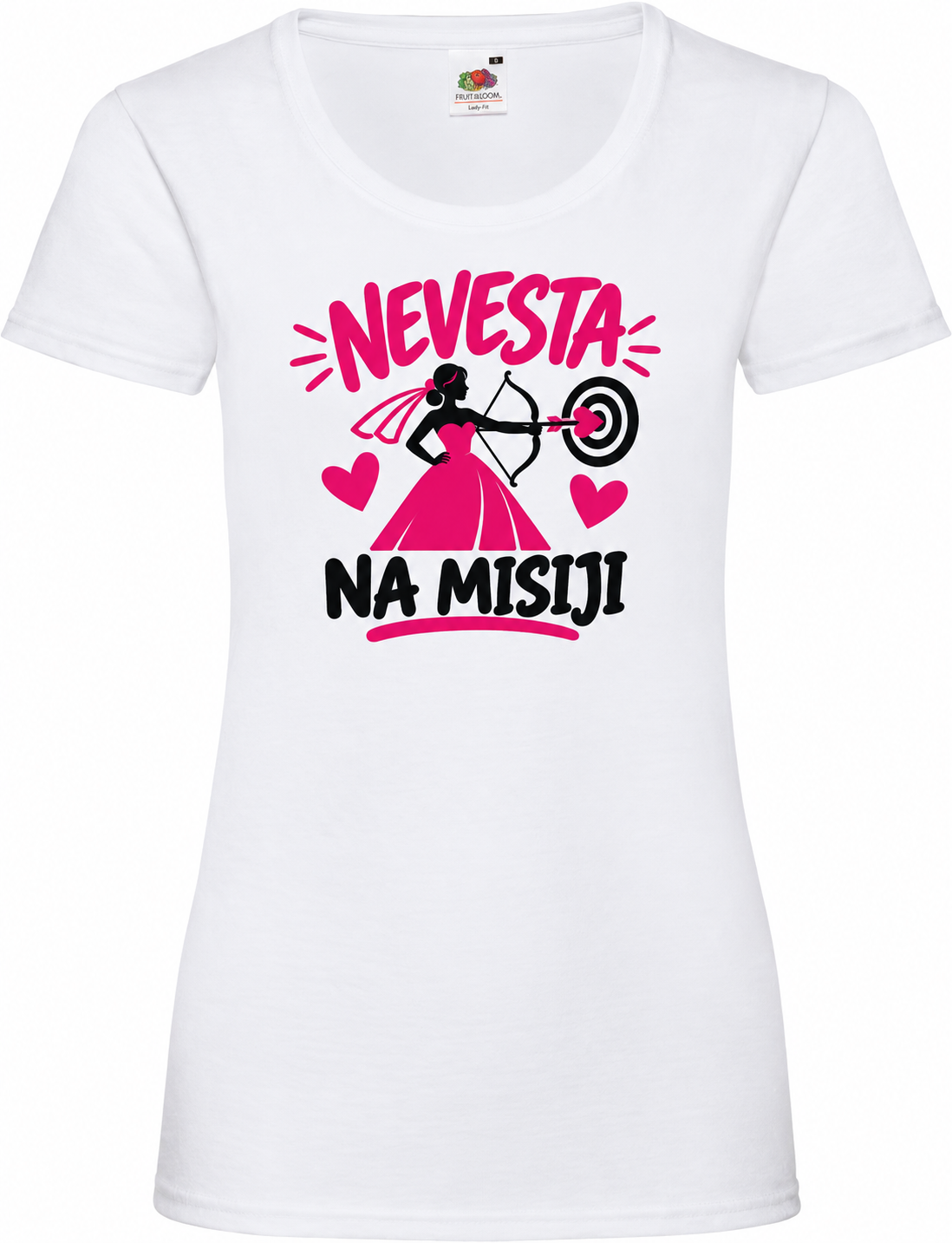 Ženska majica za dekliščino Nevesta na misiji, bela osnovna Lady-Fit Valueweight