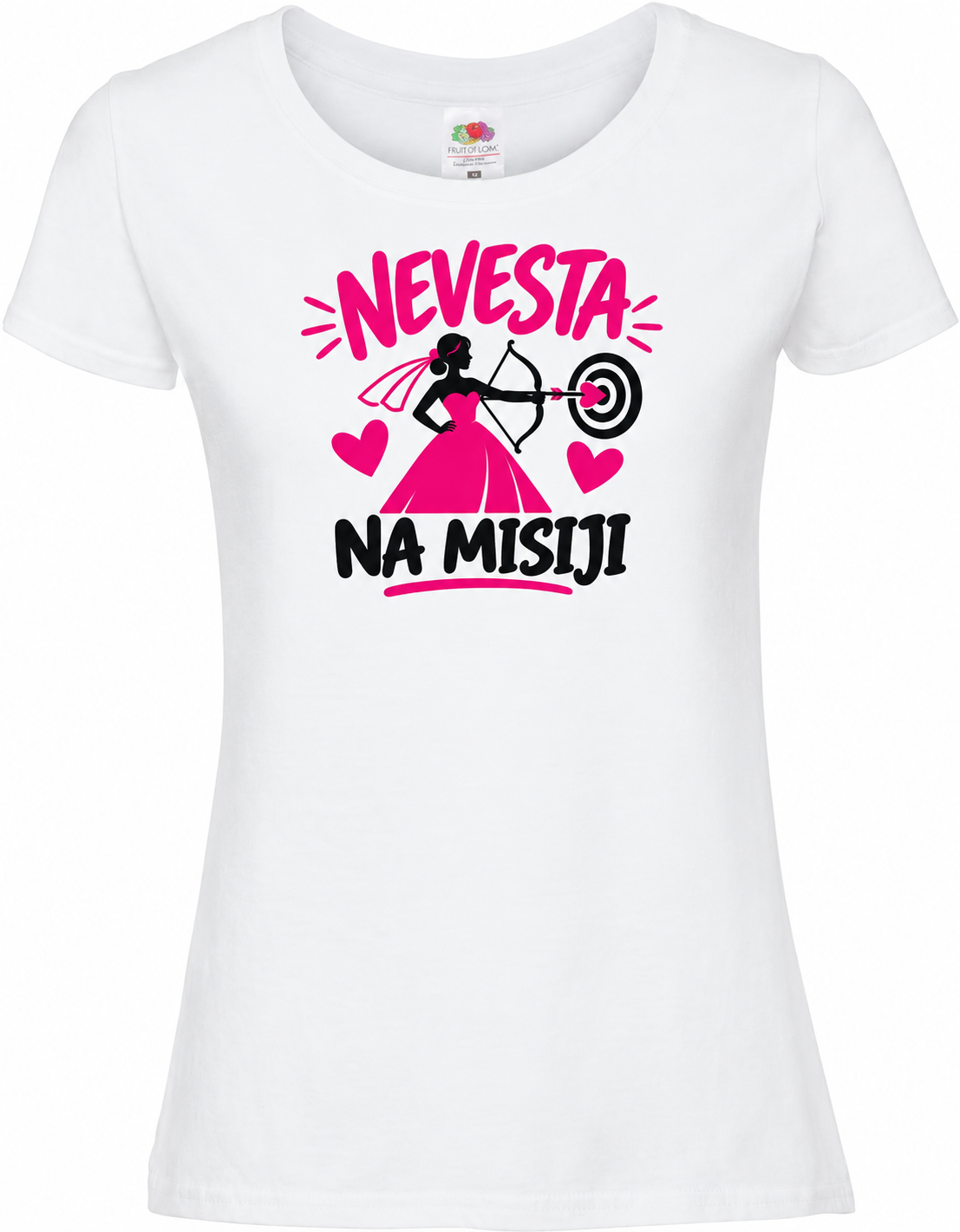 Ženska majica za dekliščino Nevesta na misiji, bela premium Lady-Fit Iconic 195