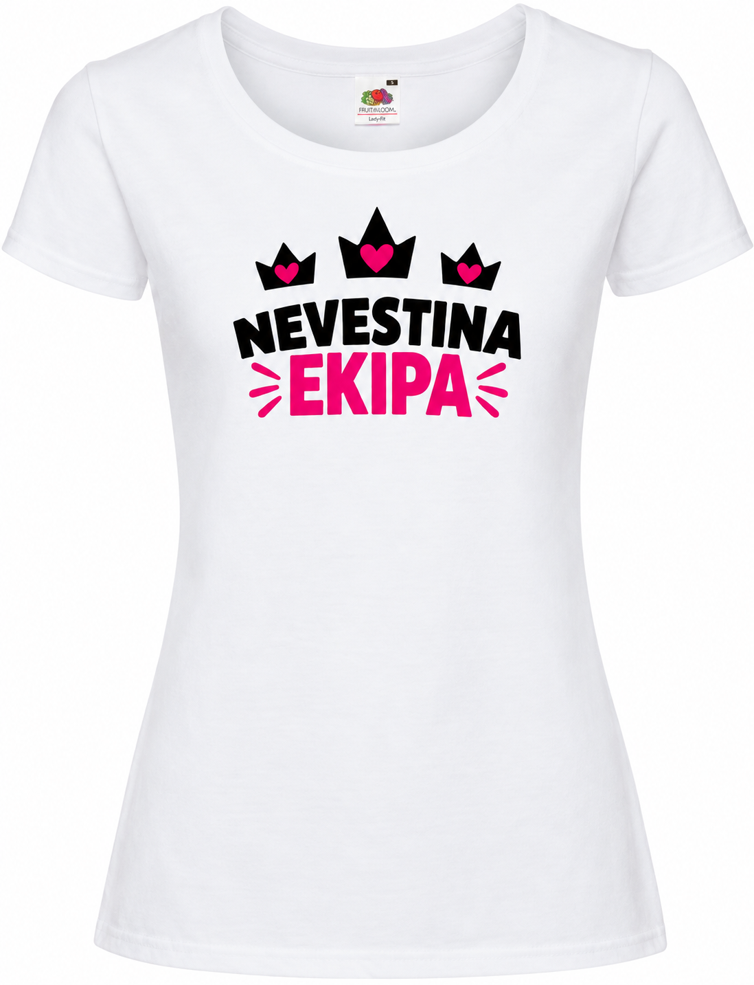 Ženska majica za dekliščino Nevestina ekipa, bela premium Lady-Fit Iconic 195