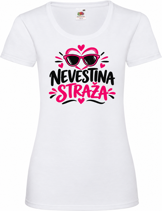 Ženska majica za dekliščino Nevestina straža, bela osnovna Lady-Fit Valueweight