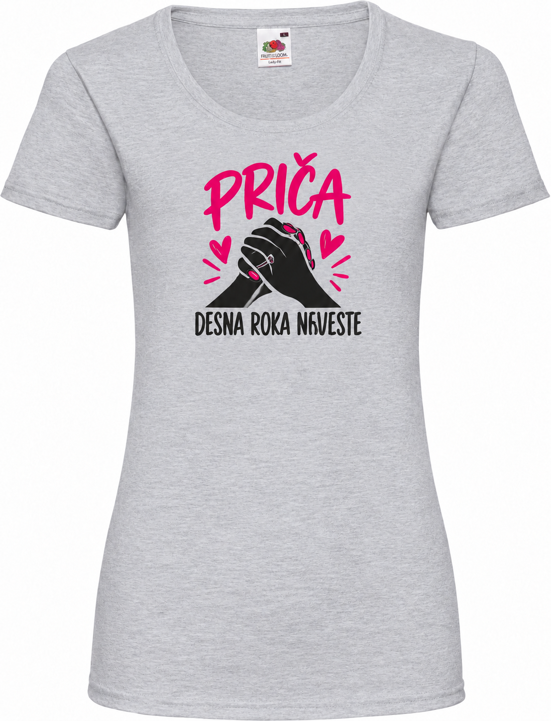 Ženska majica za dekliščino prica-desna-roka-neveste, melange siva osnovna Lady-Fit Valueweight