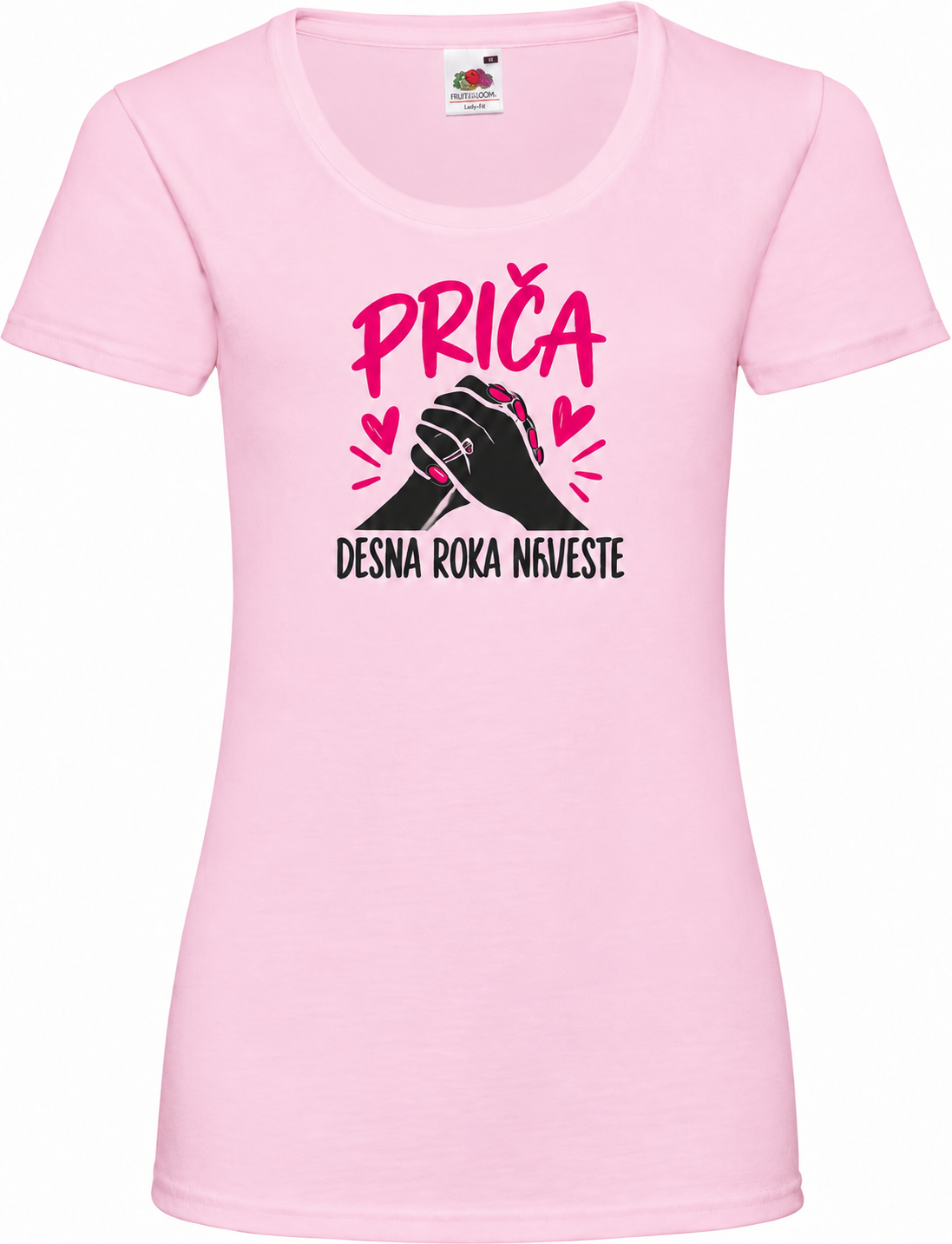 Ženska majica za dekliščino prica-desna-roka-neveste, svetlo rožnata osnovna Lady-Fit Valueweight